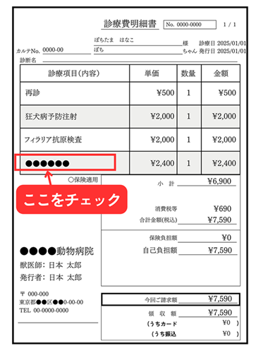 診療費明細書の例